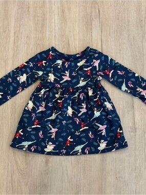 Wonder Nation Navy Ballerina Print Long-Sleeve Dress